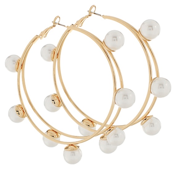 Double Wire Pearl Studded Hoops - Picture 1 of 1